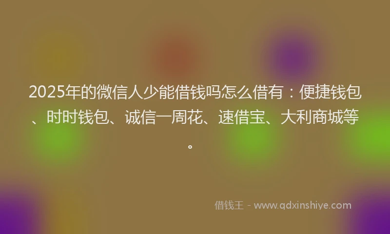 2025年的微信人少能借钱吗怎么借有：便捷钱包、时时钱包、诚信一周花、速借宝、大利商城等。