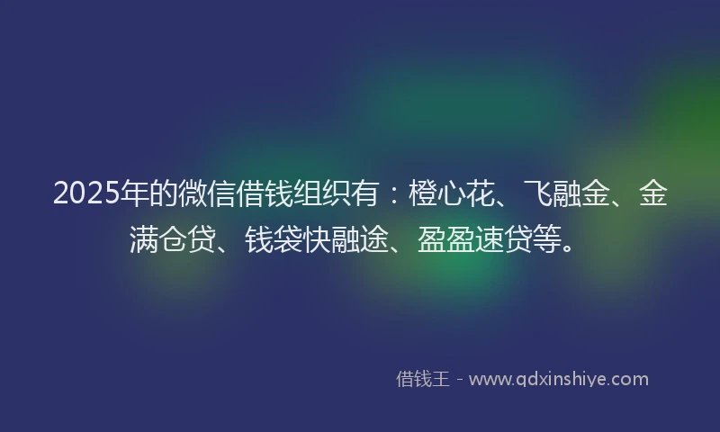 2025年的微信借钱组织有：橙心花、飞融金、金满仓贷、钱袋快融途、盈盈速贷等。