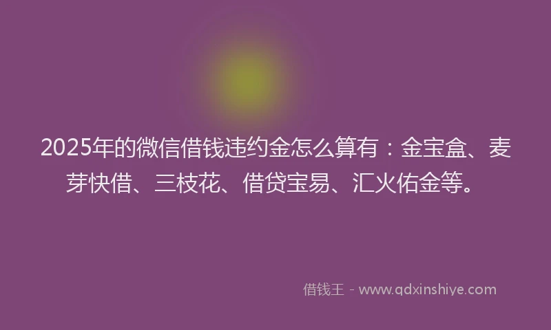 2025年的微信借钱违约金怎么算有：金宝盒、麦芽快借、三枝花、借贷宝易、汇火佑金等。