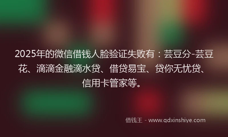 2025年的微信借钱人脸验证失败有:芸豆分-芸豆花、滴滴金融滴水贷、借贷易宝、贷你无忧贷、信用卡管家等。