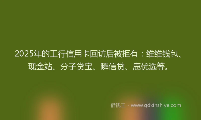 2025年的工行信用卡回访后被拒有：维维钱包、现金站、分子贷宝、瞬信贷、鹿优选等。