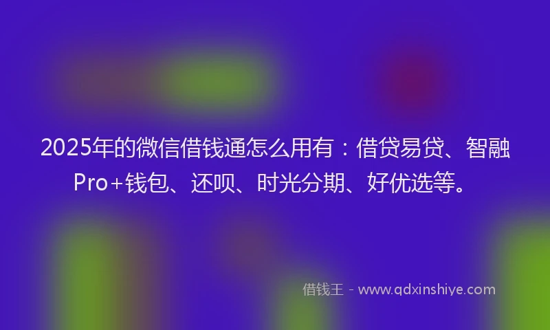 2025年的微信借钱通怎么用有：借贷易贷、智融Pro+钱包、还呗、时光分期、好优选等。