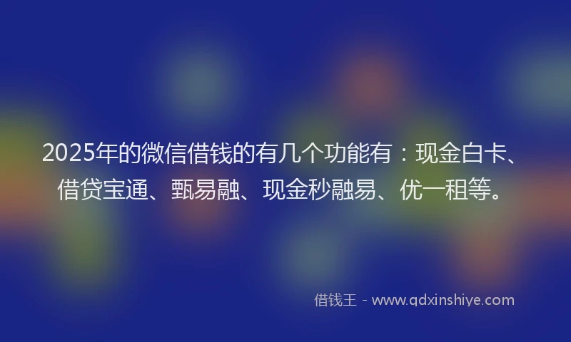 2025年的微信借钱的有几个功能有：现金白卡、借贷宝通、甄易融、现金秒融易、优一租等。