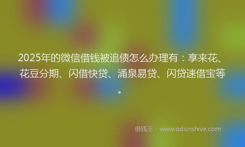 2025年的微信借钱被追债怎么办理有：享来花、花豆分期、闪借快贷、涌泉易贷、闪贷速借宝等。