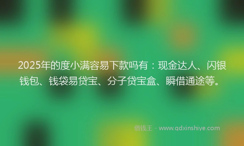 2025年的度小满容易下款吗有：现金达人、闪银钱包、钱袋易贷宝、分子贷宝盒、瞬借通途等。
