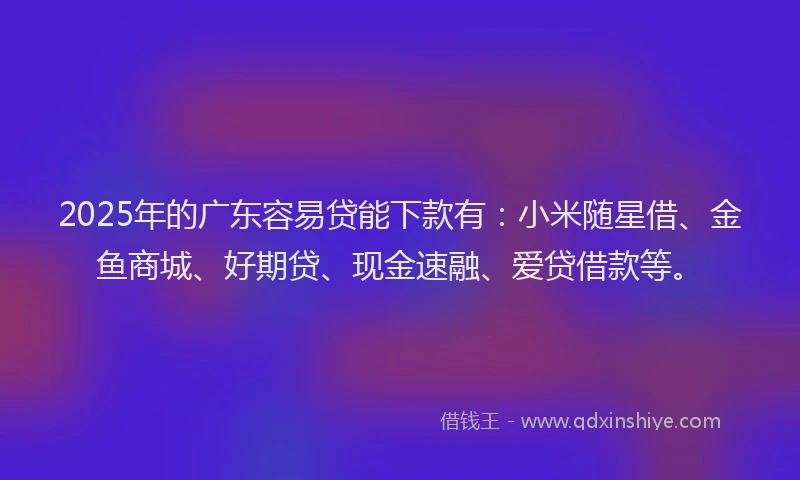 2025年的广东容易贷能下款有：小米随星借、金鱼商城、好期贷、现金速融、爱贷借款等。