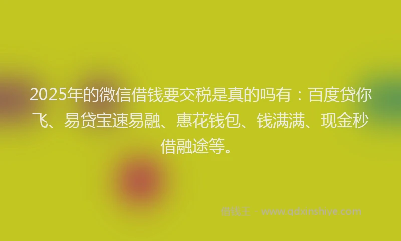 2025年的微信借钱要交税是真的吗有：百度贷你飞、易贷宝速易融、惠花钱包、钱满满、现金秒借融途等。