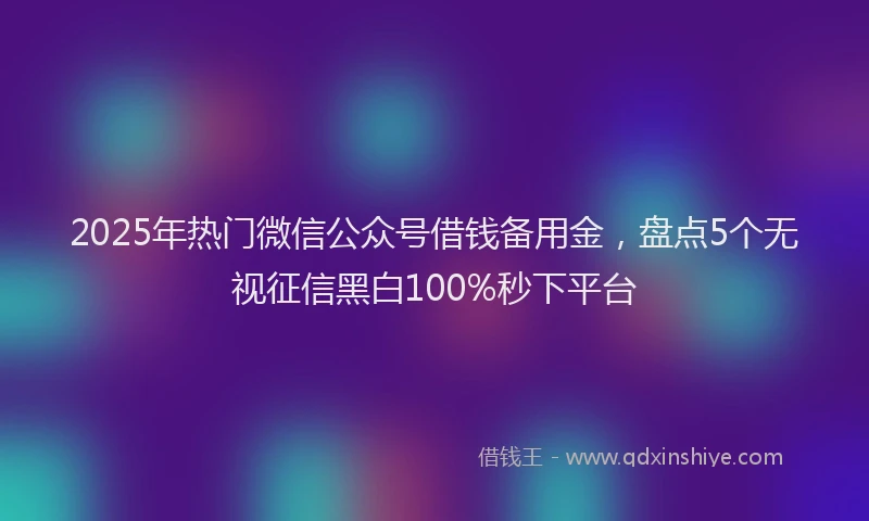 2025年热门微信公众号借钱备用金，盘点5个无视征信黑白100%秒下平台