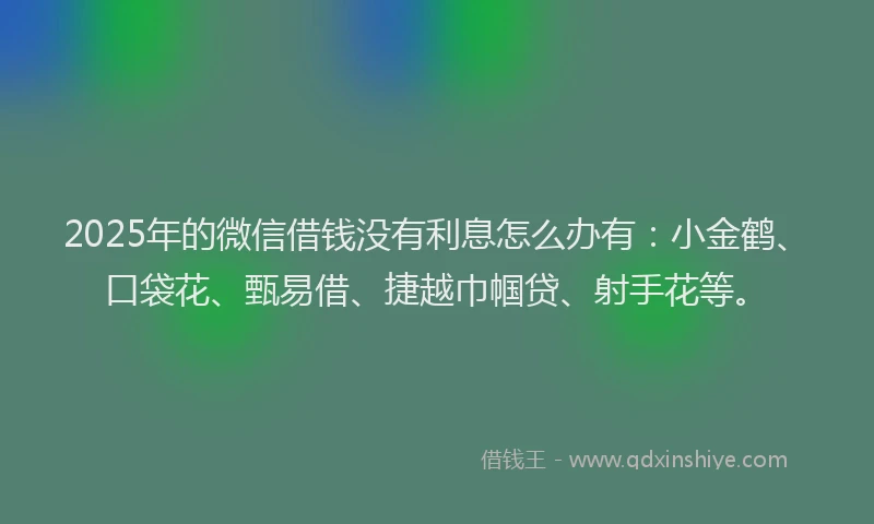 2025年的微信借钱没有利息怎么办有：小金鹤、口袋花、甄易借、捷越巾帼贷、射手花等。