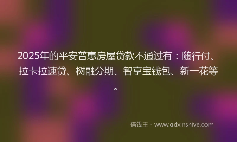 2025年的平安普惠房屋贷款不通过有：随行付、拉卡拉速贷、树融分期、智享宝钱包、新一花等。
