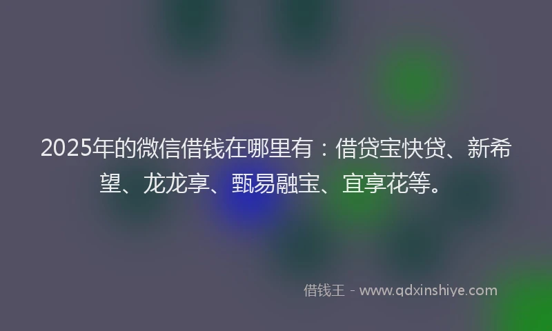 2025年的微信借钱在哪里有：借贷宝快贷、新希望、龙龙享、甄易融宝、宜享花等。