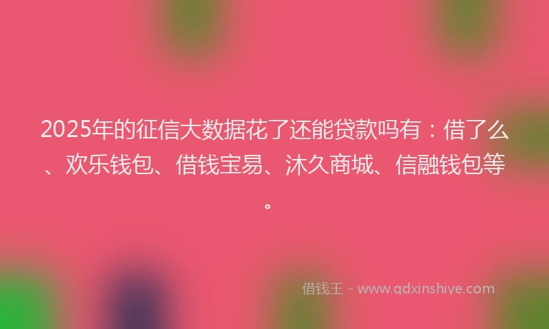 2025年的征信大数据花了还能贷款吗有：借了么、欢乐钱包、借钱宝易、沐久商城、信融钱包等。
