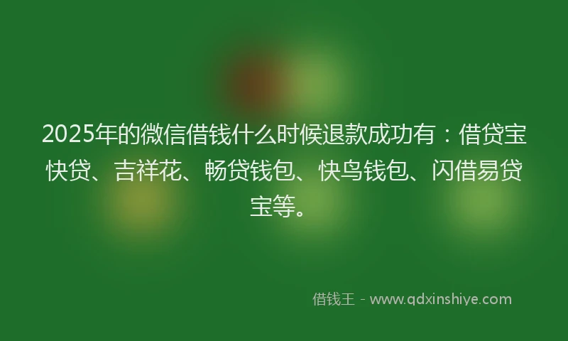 2025年的微信借钱什么时候退款成功有：借贷宝快贷、吉祥花、畅贷钱包、快鸟钱包、闪借易贷宝等。
