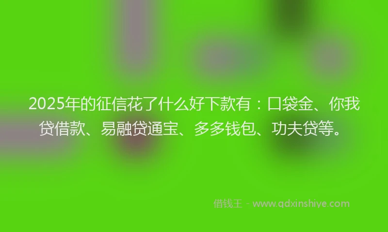 2025年的征信花了什么好下款有：口袋金、你我贷借款、易融贷通宝、多多钱包、功夫贷等。