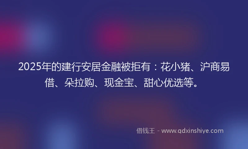 2025年的建行安居金融被拒有：花小猪、沪商易借、朵拉购、现金宝、甜心优选等。