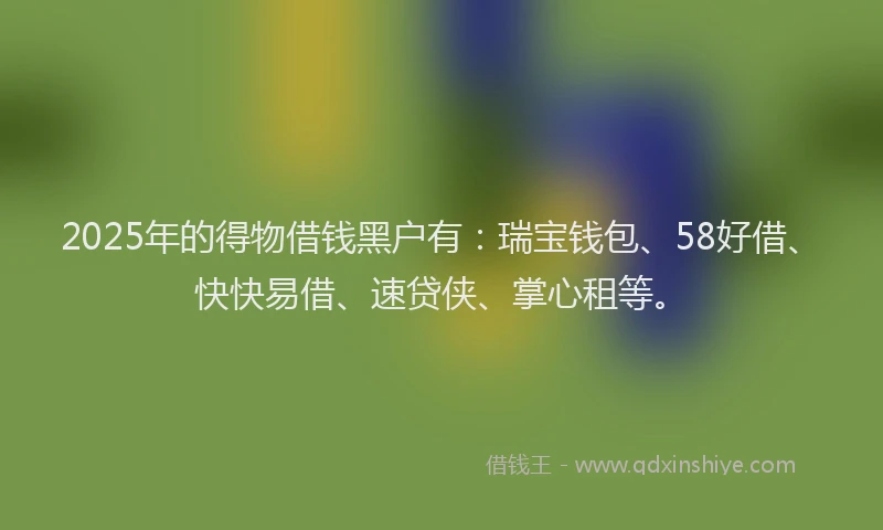 2025年的得物借钱黑户有：瑞宝钱包、58好借、快快易借、速贷侠、掌心租等。