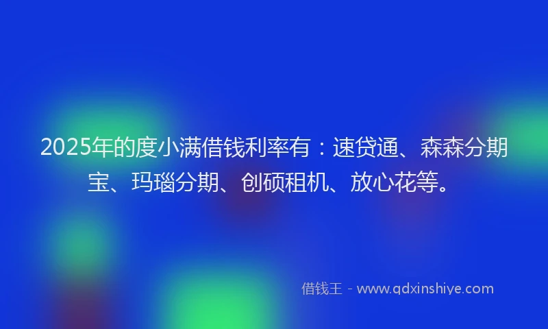 2025年的度小满借钱利率有：速贷通、森森分期宝、玛瑙分期、创硕租机、放心花等。