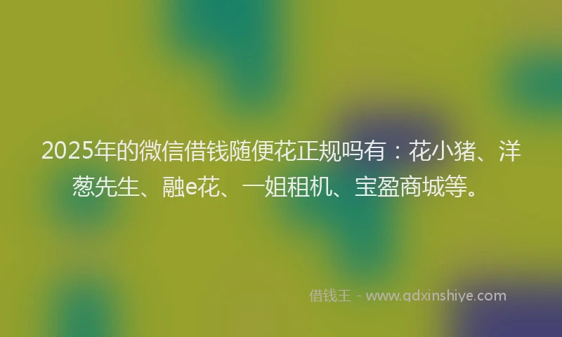 2025年的微信借钱随便花正规吗有：花小猪、洋葱先生、融e花、一姐租机、宝盈商城等。