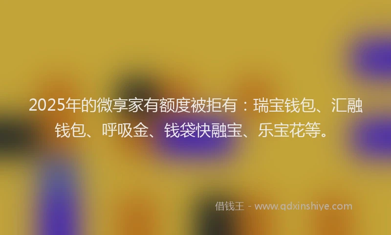2025年的微享家有额度被拒有：瑞宝钱包、汇融钱包、呼吸金、钱袋快融宝、乐宝花等。