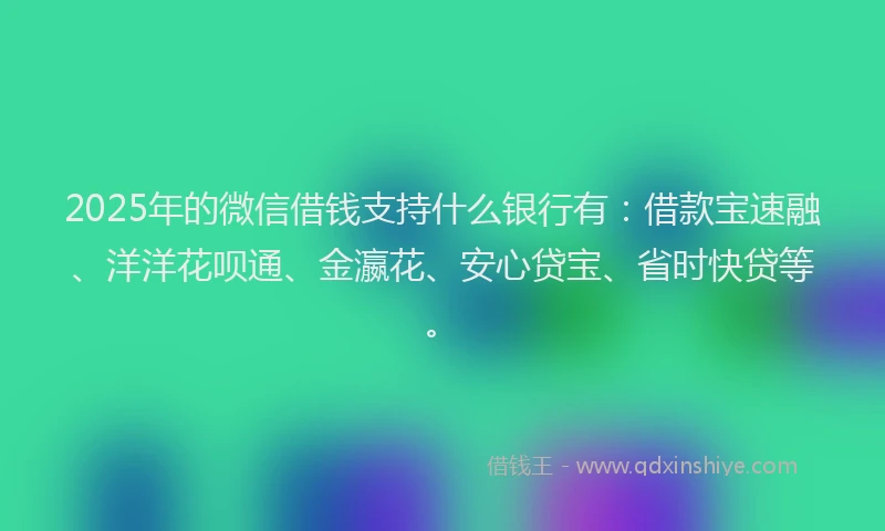 2025年的微信借钱支持什么银行有：借款宝速融、洋洋花呗通、金瀛花、安心贷宝、省时快贷等。