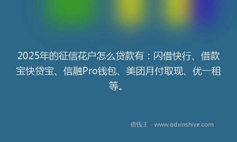 2025年的征信花户怎么贷款有：闪借快行、借款宝快贷宝、信融Pro钱包、美团月付取现、优一租等。