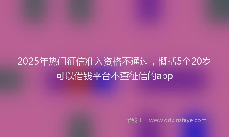 2025年热门征信准入资格不通过，概括5个20岁可以借钱平台不查征信的app