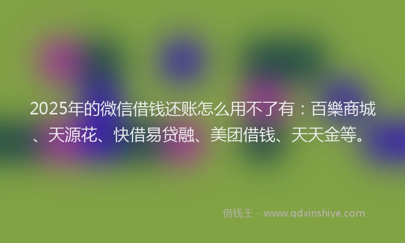 2025年的微信借钱还账怎么用不了有：百樂商城、天源花、快借易贷融、美团借钱、天天金等。