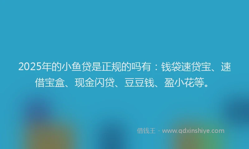 2025年的小鱼贷是正规的吗有:钱袋速贷宝、速借宝盒、现金闪贷、豆豆钱、盈小花等。