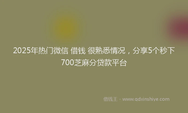 2025年热门微信 借钱 很熟悉情况，分享5个秒下700芝麻分贷款平台