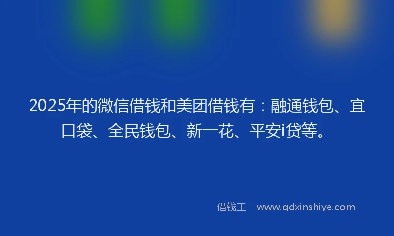 2025年的微信借钱和美团借钱有：融通钱包、宜口袋、全民钱包、新一花、平安i贷等。