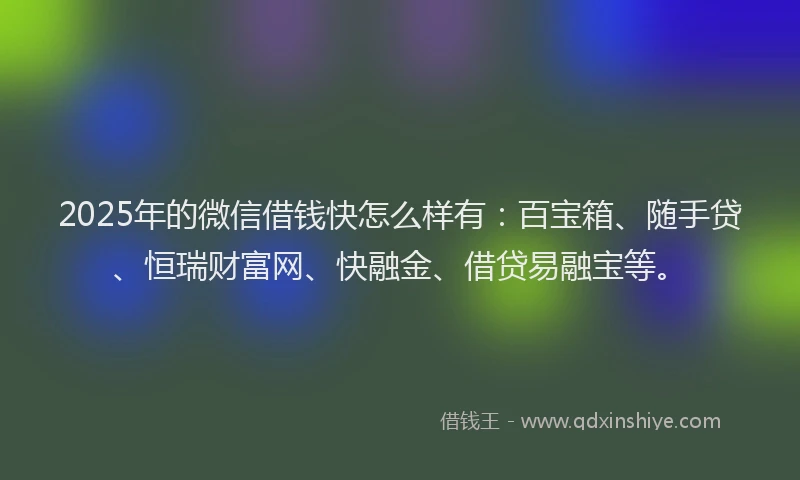 2025年的微信借钱快怎么样有:百宝箱、随手贷、恒瑞财富网、快融金、借贷易融宝等。