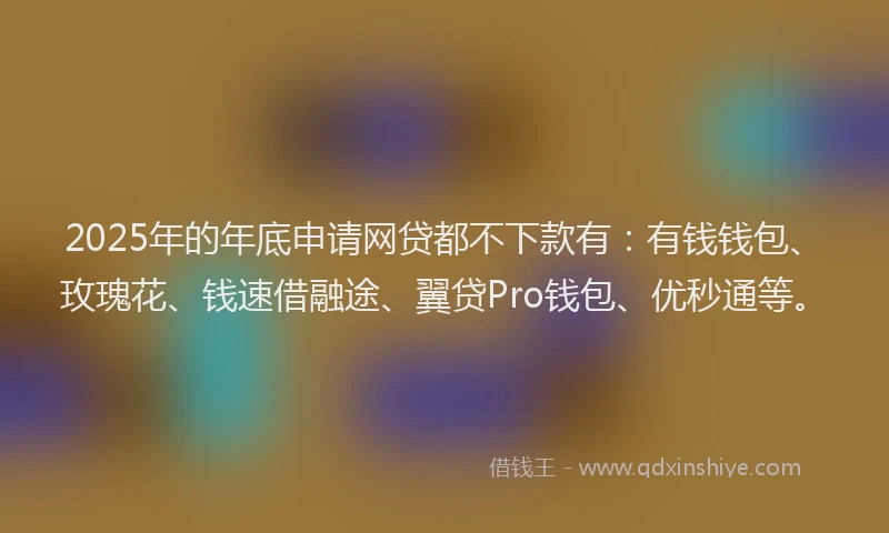 2025年的年底申请网贷都不下款有：有钱钱包、玫瑰花、钱速借融途、翼贷Pro钱包、优秒通等。