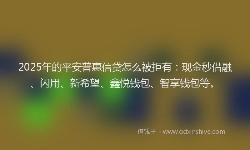 2025年的平安普惠信贷怎么被拒有：现金秒借融、闪用、新希望、鑫悦钱包、智享钱包等。