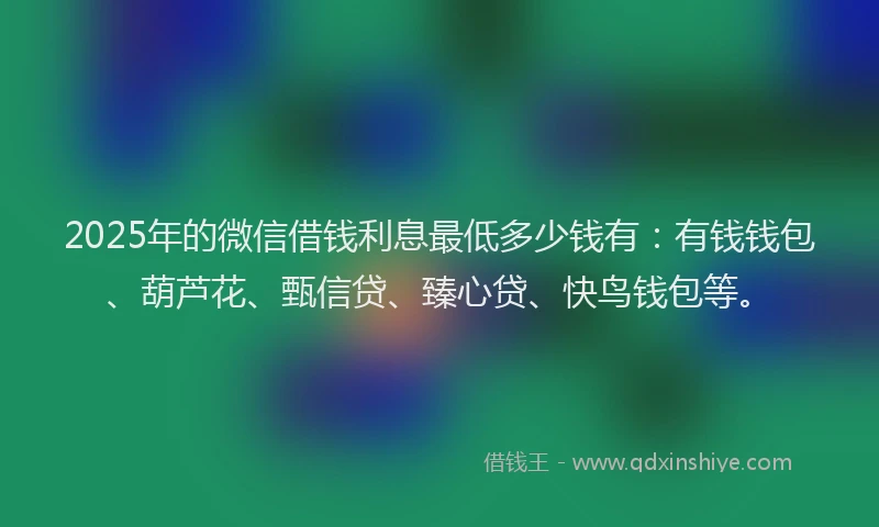 2025年的微信借钱利息最低多少钱有：有钱钱包、葫芦花、甄信贷、臻心贷、快鸟钱包等。
