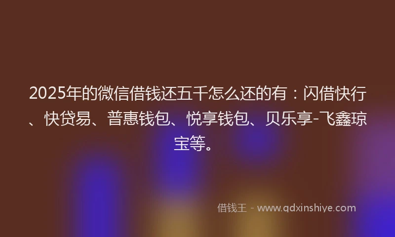 2025年的微信借钱还五千怎么还的有：闪借快行、快贷易、普惠钱包、悦享钱包、贝乐享-飞鑫琼宝等。