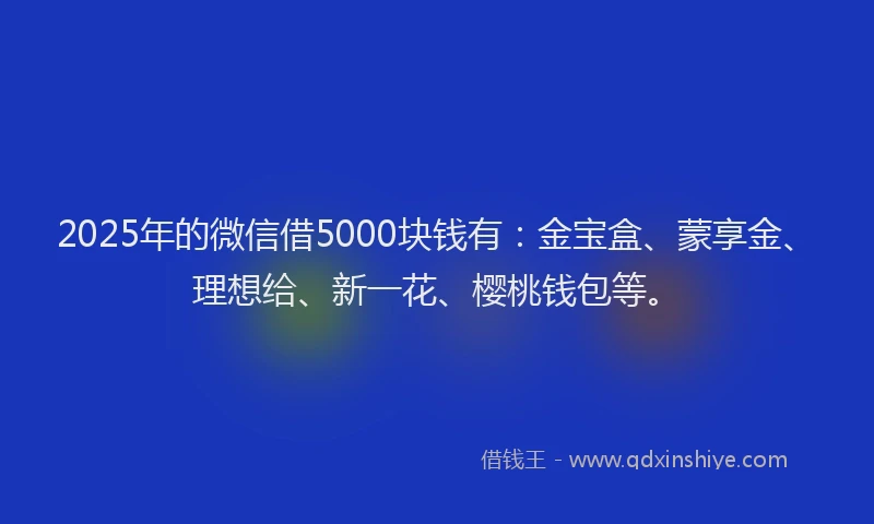 2025年的微信借5000块钱有：金宝盒、蒙享金、理想给、新一花、樱桃钱包等。