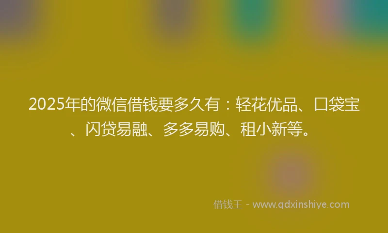 2025年的微信借钱要多久有：轻花优品、口袋宝、闪贷易融、多多易购、租小新等。