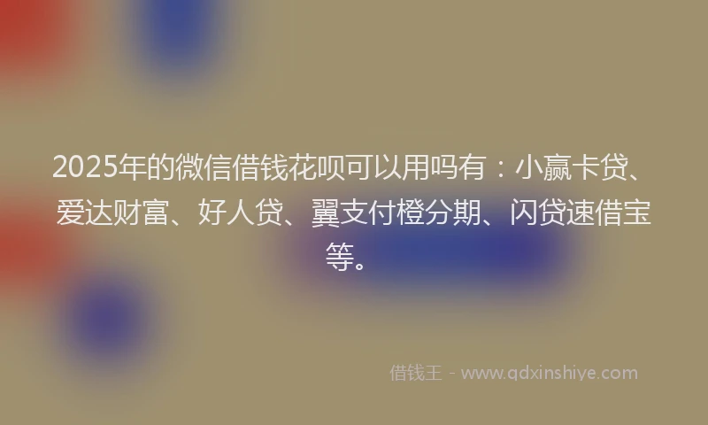 2025年的微信借钱花呗可以用吗有：小赢卡贷、爱达财富、好人贷、翼支付橙分期、闪贷速借宝等。