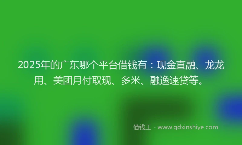 2025年的广东哪个平台借钱有：现金直融、龙龙用、美团月付取现、多米、融逸速贷等。