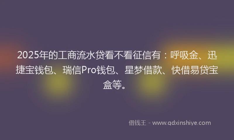 2025年的工商流水贷看不看征信有：呼吸金、迅捷宝钱包、瑞信Pro钱包、星梦借款、快借易贷宝盒等。