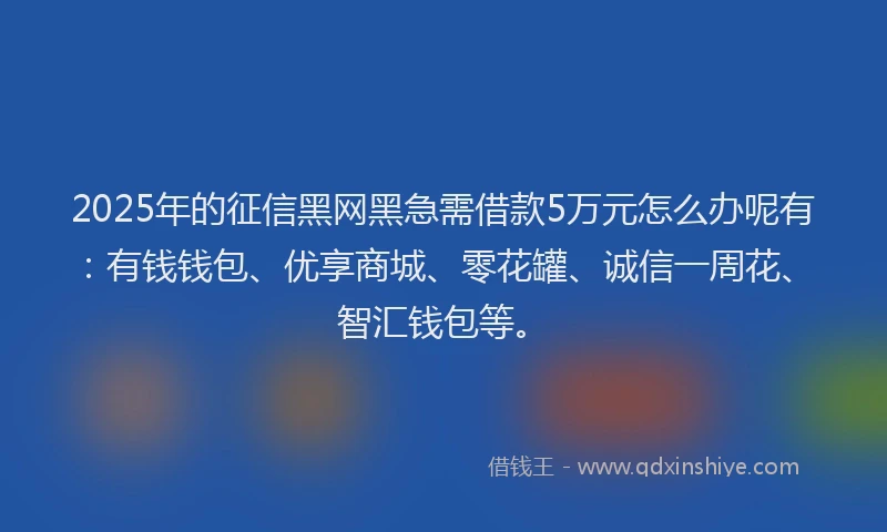 2025年的征信黑网黑急需借款5万元怎么办呢有：有钱钱包、优享商城、零花罐、诚信一周花、智汇钱包等。
