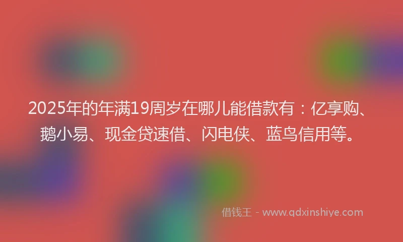 2025年的年满19周岁在哪儿能借款有：亿享购、鹅小易、现金贷速借、闪电侠、蓝鸟信用等。