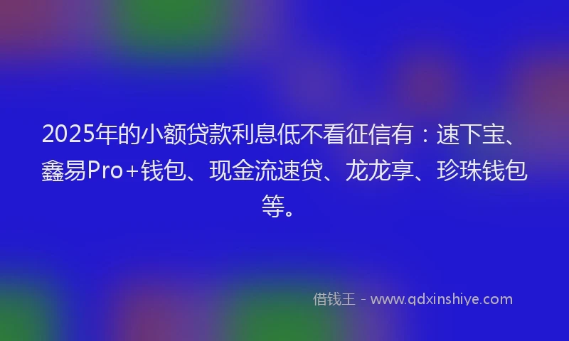 2025年的小额贷款利息低不看征信有:速下宝、鑫易Pro+钱包、现金流速贷、龙龙享、珍珠钱包等。