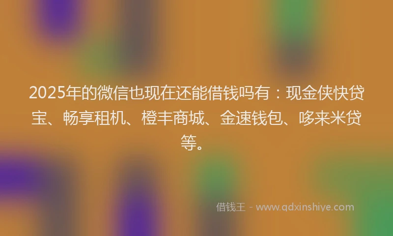2025年的微信也现在还能借钱吗有：现金侠快贷宝、畅享租机、橙丰商城、金速钱包、哆来米贷等。