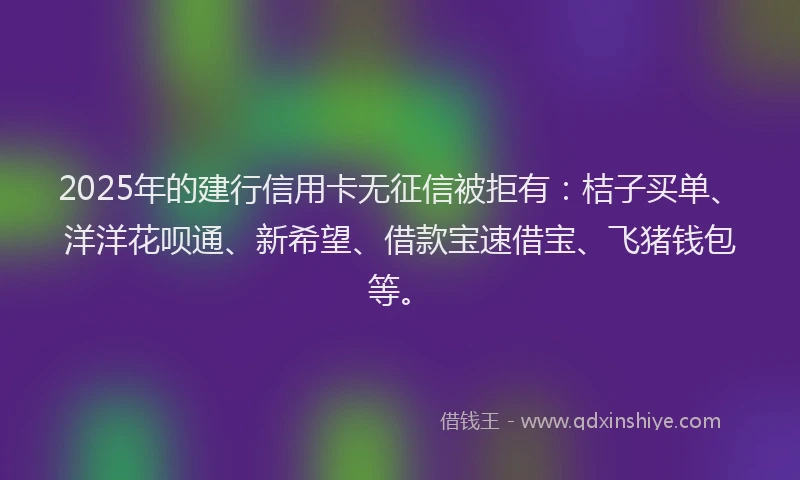2025年的建行信用卡无征信被拒有：桔子买单、洋洋花呗通、新希望、借款宝速借宝、飞猪钱包等。