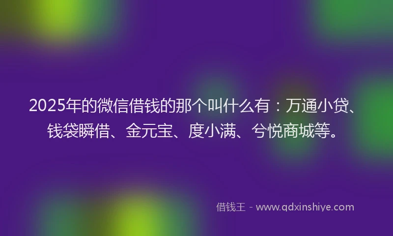 2025年的微信借钱的那个叫什么有：万通小贷、钱袋瞬借、金元宝、度小满、兮悦商城等。
