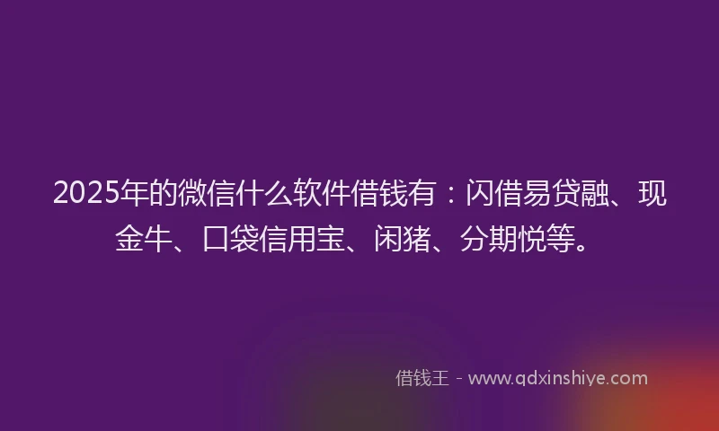 2025年的微信什么软件借钱有：闪借易贷融、现金牛、口袋信用宝、闲猪、分期悦等。