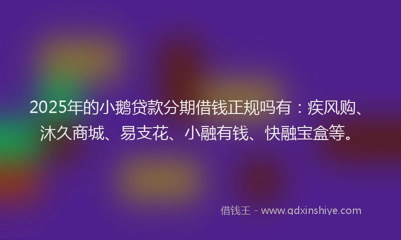 2025年的小鹅贷款分期借钱正规吗有：疾风购、沐久商城、易支花、小融有钱、快融宝盒等。