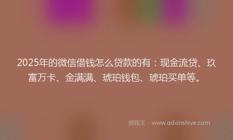 2025年的微信借钱怎么贷款的有：现金流贷、玖富万卡、金满满、琥珀钱包、琥珀买单等。