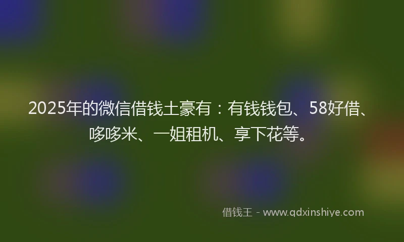 2025年的微信借钱土豪有：有钱钱包、58好借、哆哆米、一姐租机、享下花等。